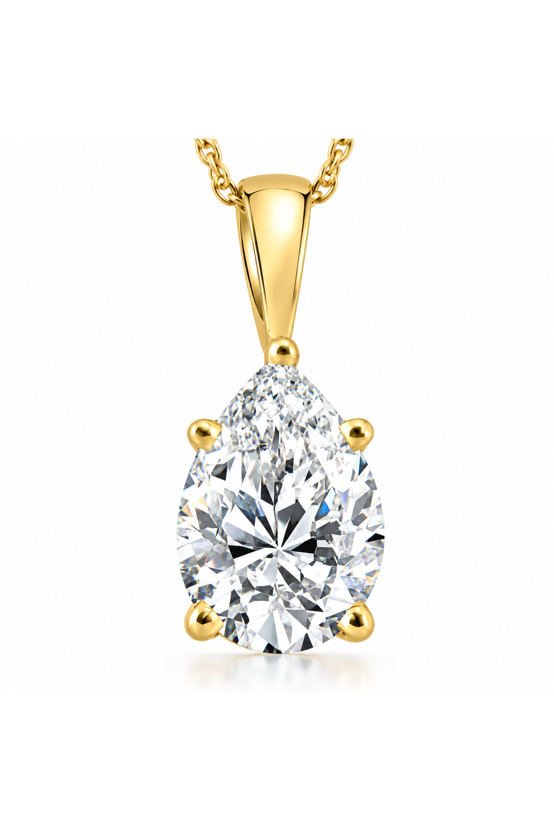 Certified 3ct Pear Shape Solitaire Lab Grown Diamond Pendant Gold Necklace, Main, color, 14k Yellow Gold