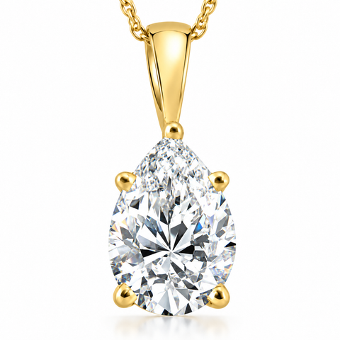 Certified 3ct Pear Shape Solitaire Lab Grown Diamond Pendant Gold Necklace