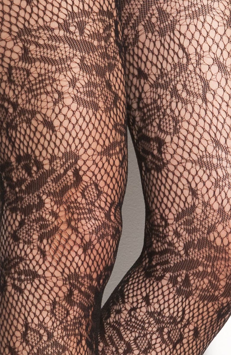 Hue 'Rose Floral' Fishnet Stockings, Alternate, color,