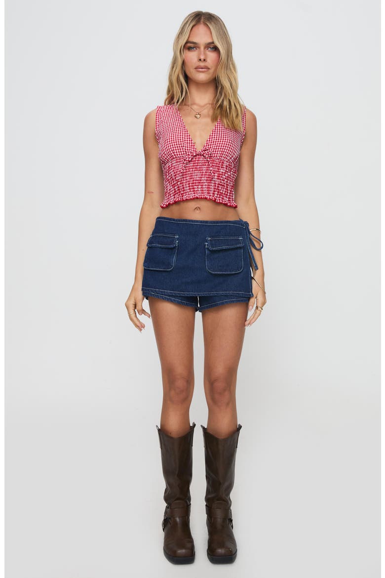 Mixing It Up Gingham Smocked Crop Tank, Alternate, color, RED/ WHITE