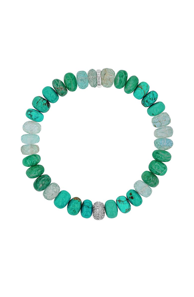 Sheryl Lowe Turquoise Mix 8mm Bead Bracelet with Diamond Donut, Alternate, color, Turquoise / Sterling Silver