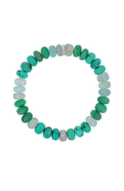 Sheryl Lowe Turquoise Mix 8mm Bead Bracelet With Diamond Donut