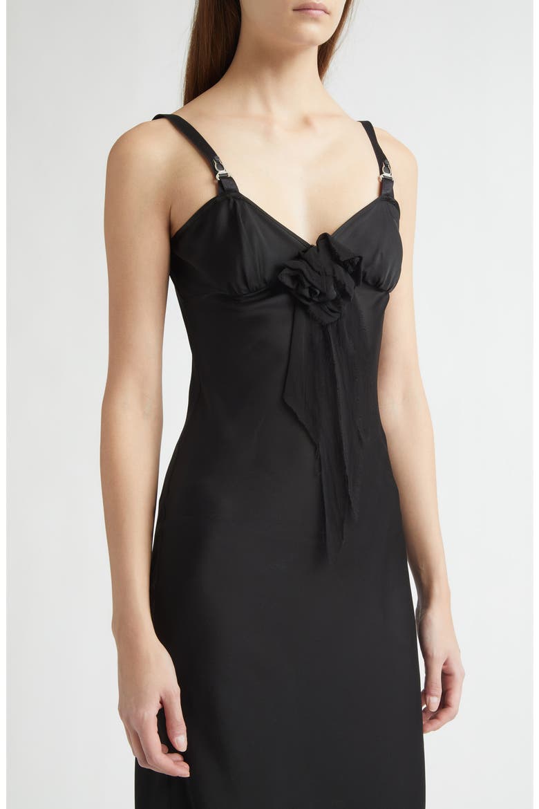 Satin Slipdress with Chiffon Appliqué, Alternate, color, BLACK