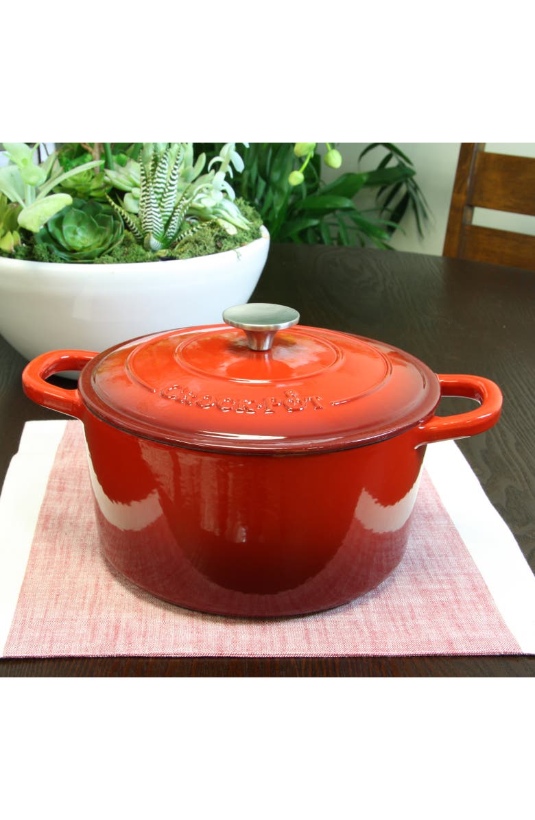 Crock-pot 5 Quart Round Enameled Cast Iron Dutch Oven, Alternate, color, Red