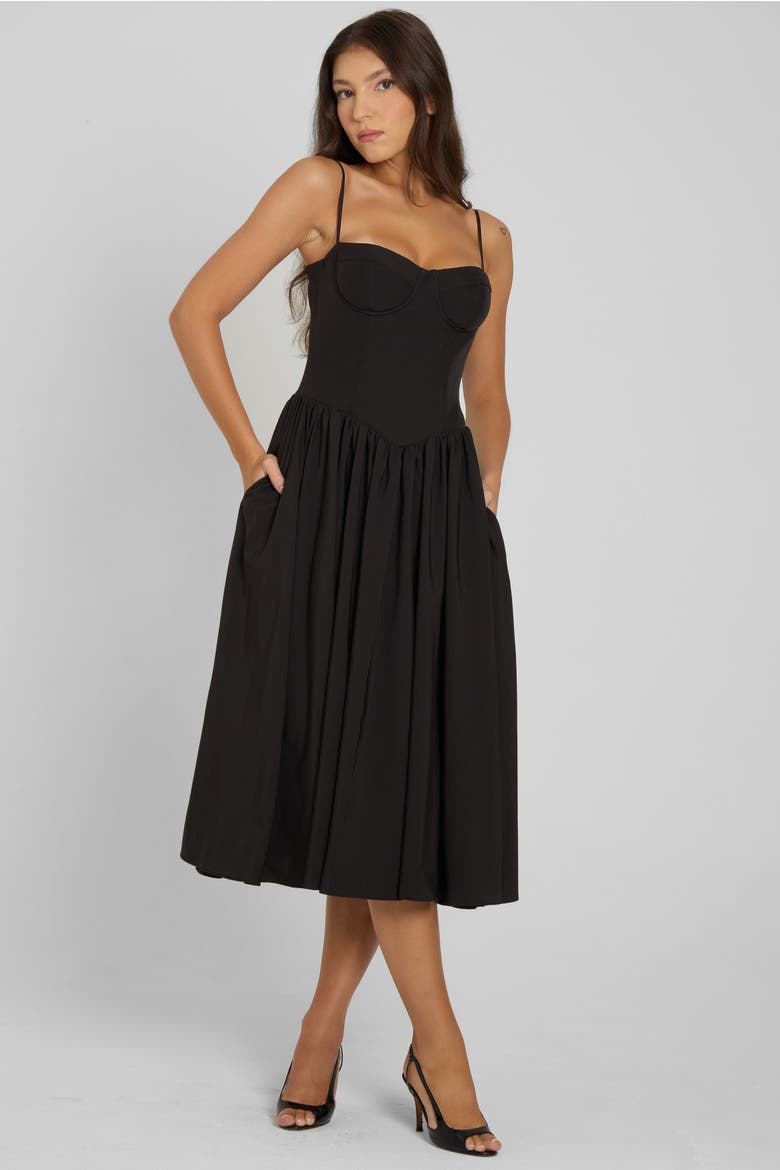 Ballerina Bustier Midi Dress, Alternate, color, Black