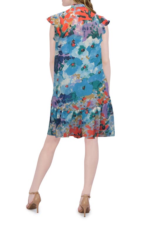 Julia Jordan Flutter Sleeve Drop Waist Dress In Blue Multi