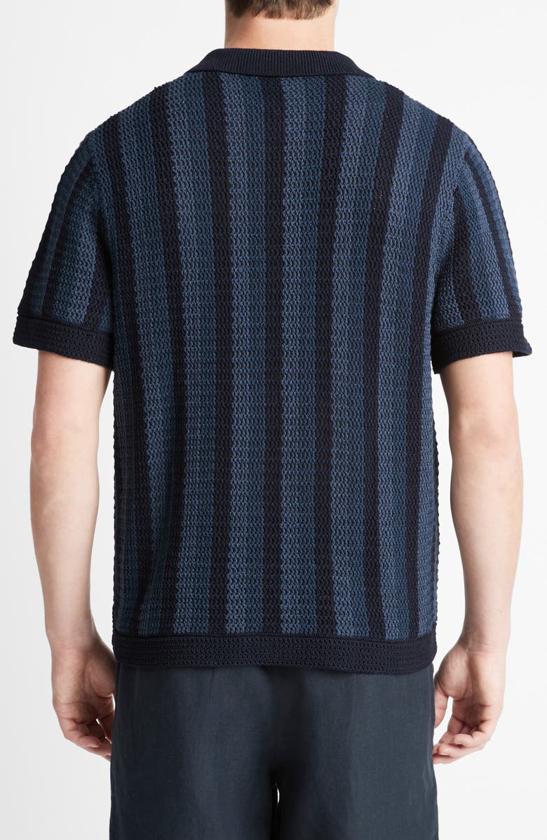 Vince Crochet Stripe Short Sleeve Button-Up Cotton Sweater, Alternate, color, Coastal Combo