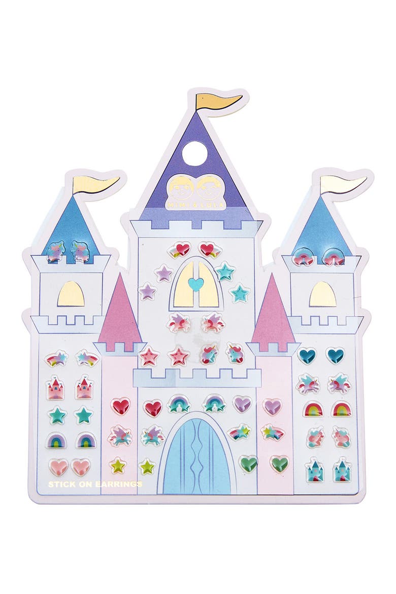 Kids' 25-Pack Rainbow Castle Stick-On Earrings, Main, color, PINK