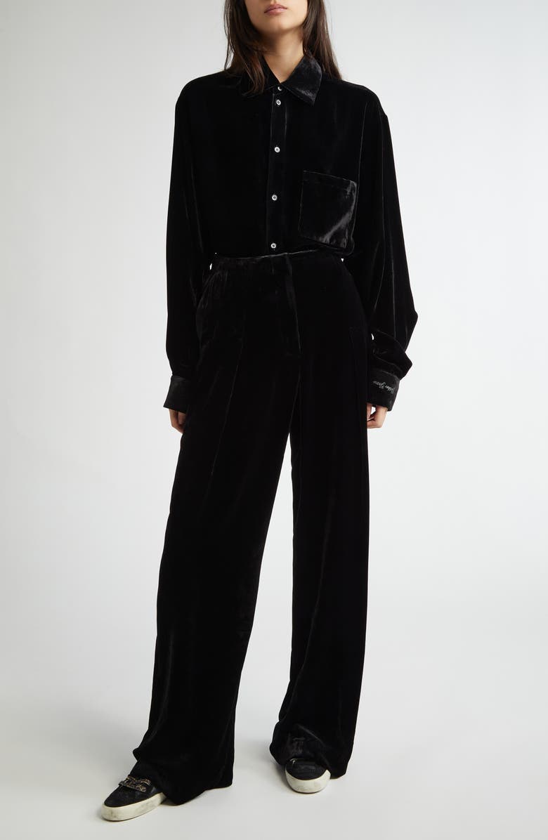 Golden Goose Journey Collection Boxy Washed Velvet Button-Up Shirt, Alternate, color, Black