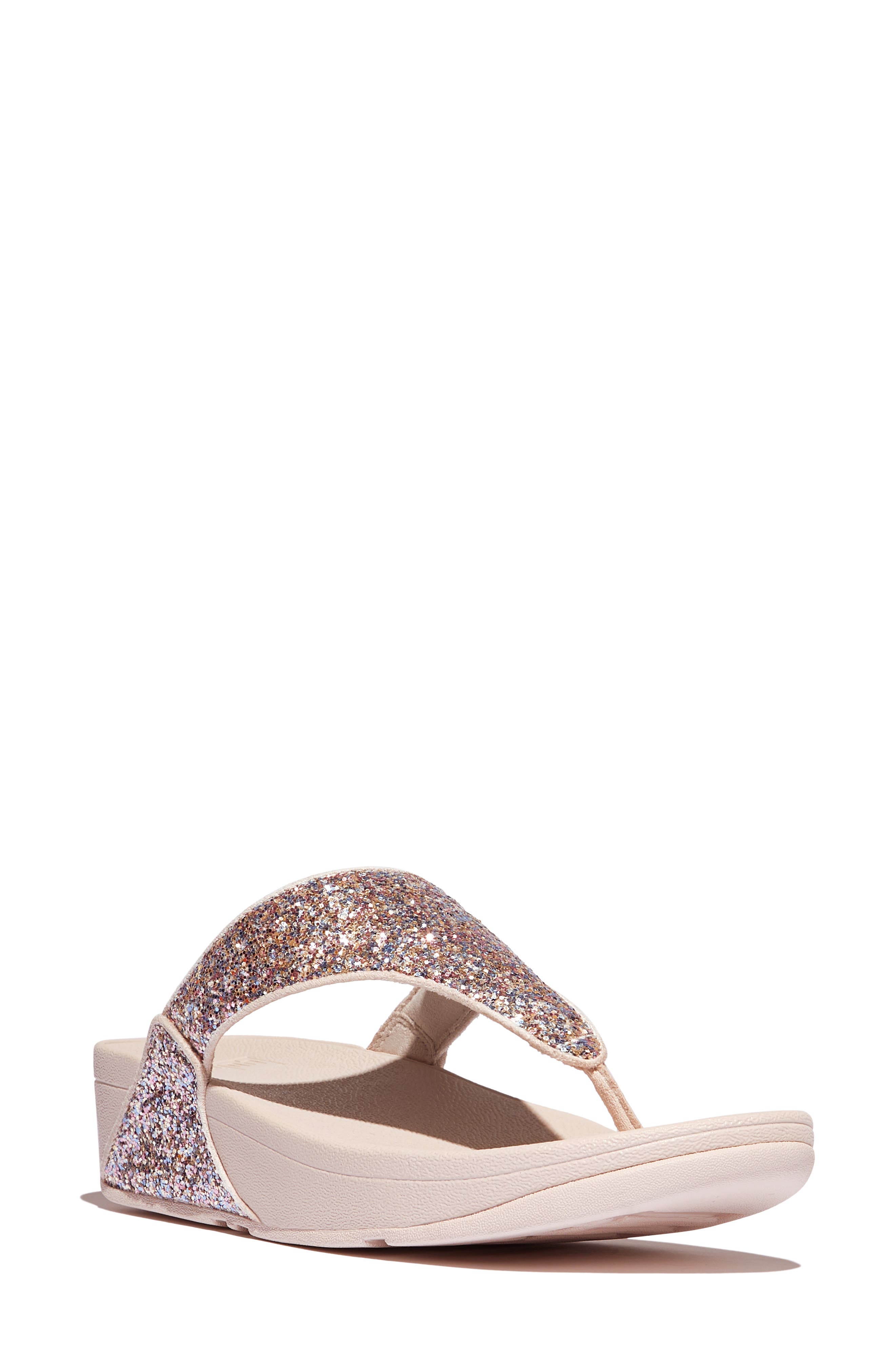 FitFlop Lulu Glitter Wedge Flip Flop, Main, color, Light Beige/ Rose Multi