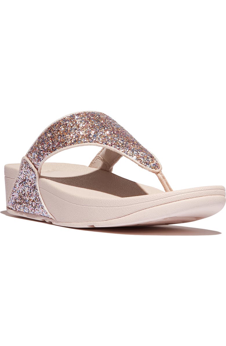 FitFlop Lulu Glitter Wedge Flip Flop, Main, color, Light Beige/ Rose Multi