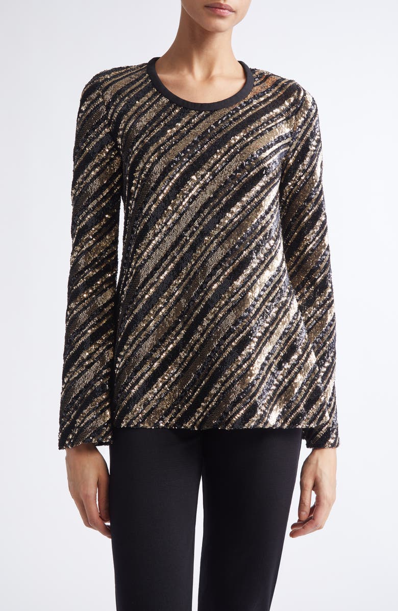 Giambattista Valli Stripe Sequin Long Sleeve Top, Main, color, Black/ Gold