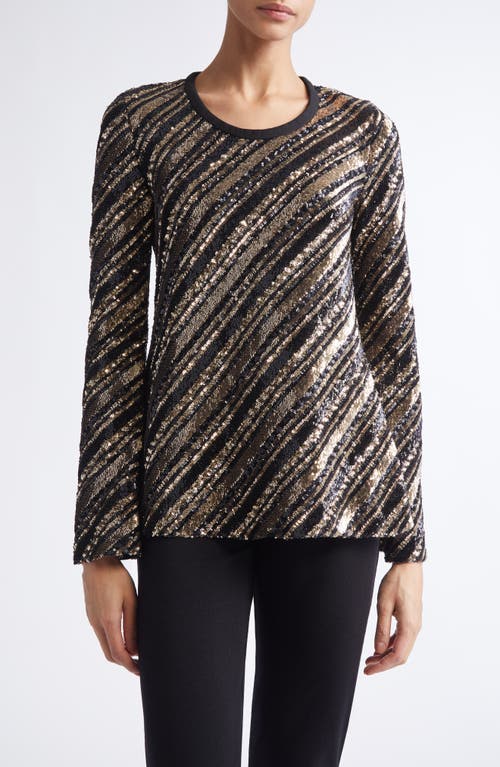 Giambattista Valli Stripe Sequin Long Sleeve Top In Black