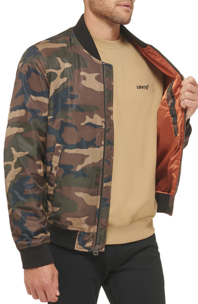Levi's<sup>®</sup> Nylon Satin Bomber Jacket, Alternate, color, Camouflage