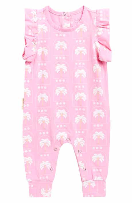 Palm Ruffle Stretch Cotton Romper
