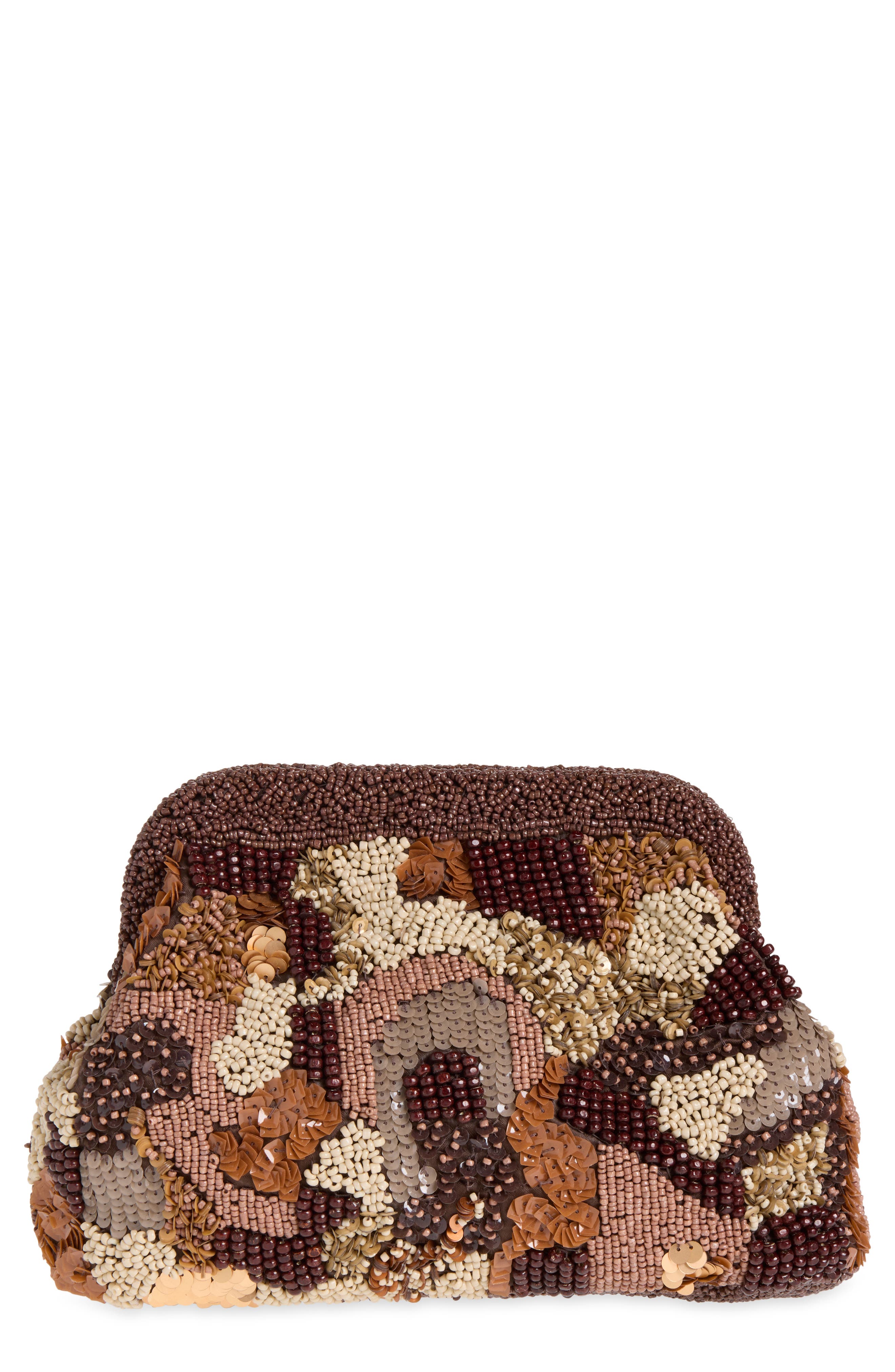 Tropic Beaded Clutch, Main, color, CHOCOLATE