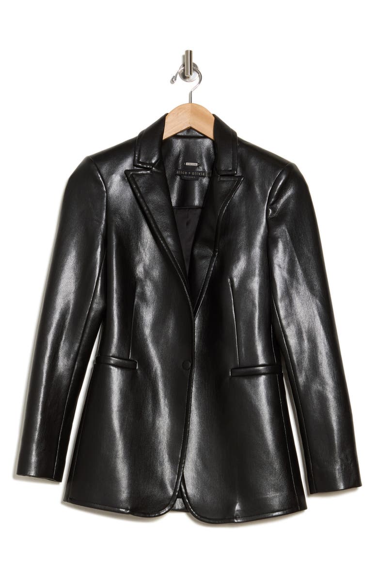 Alice + Olivia Breann Faux Leather Blazer, Alternate, color, 