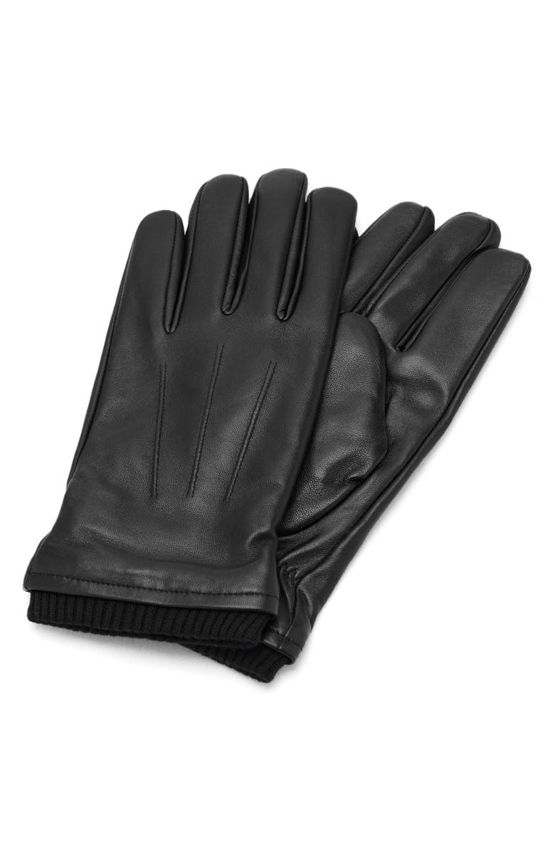 MANGO Rib Cuff Leather Gloves, Alternate, color, 