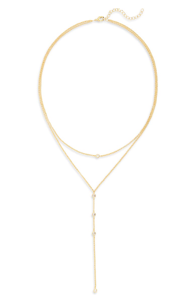NORDSTROM RACK Cubic Zirconia Layered Y-Necklace, Main, color, Clear- Gold