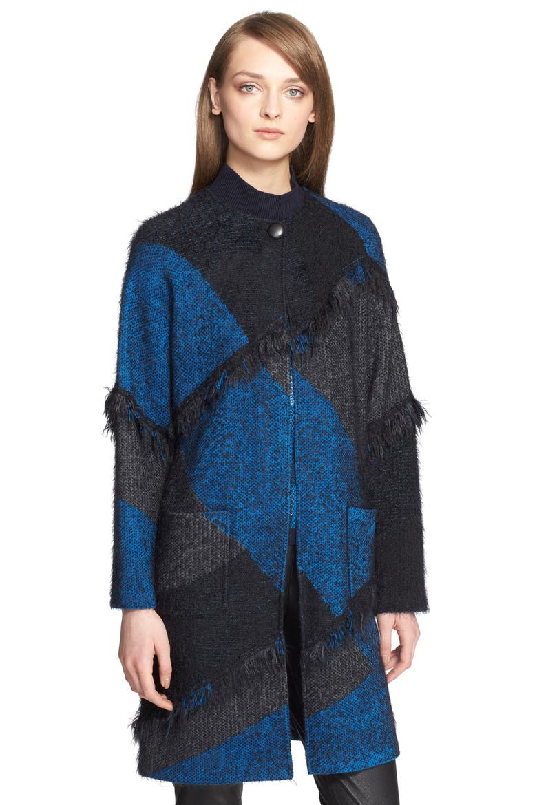 Fringe Trim Plaid Knit Topper, Main, color, TAHOE BLUE MULTI