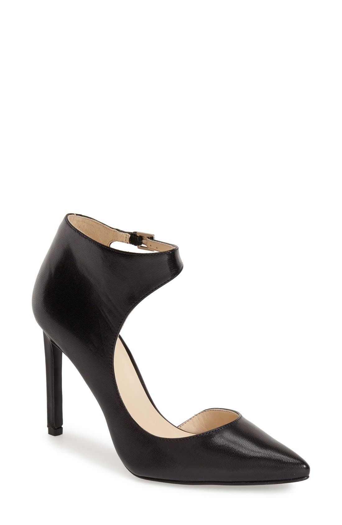 'Teecup' Half D'Orsay Pump, Main, color, BLACK LEATHER