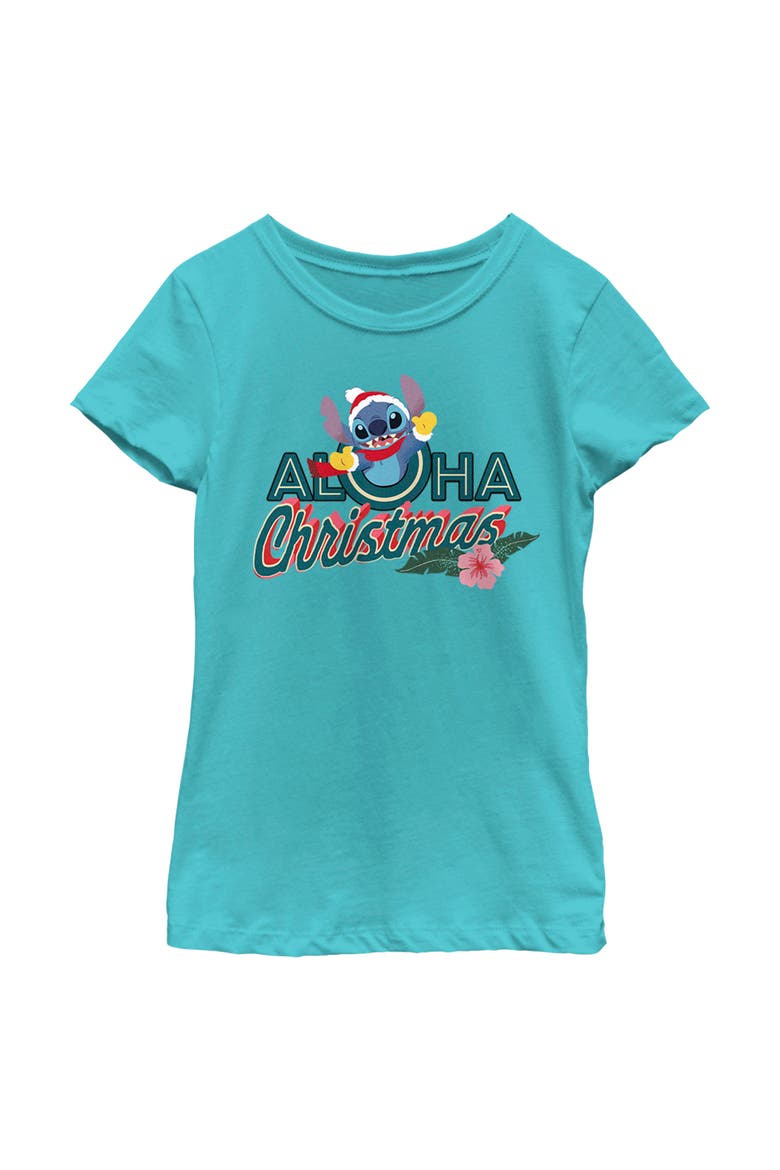 Girl's Lilo & Stitch Aloha Christmas  Graphic T-Shirt, Main, color, Tahiti Blue