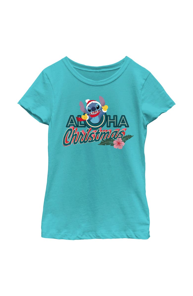 Lilo & Stitch Girl's Lilo & Stitch Aloha Christmas  Graphic T-Shirt, Main, color, Tahiti Blue