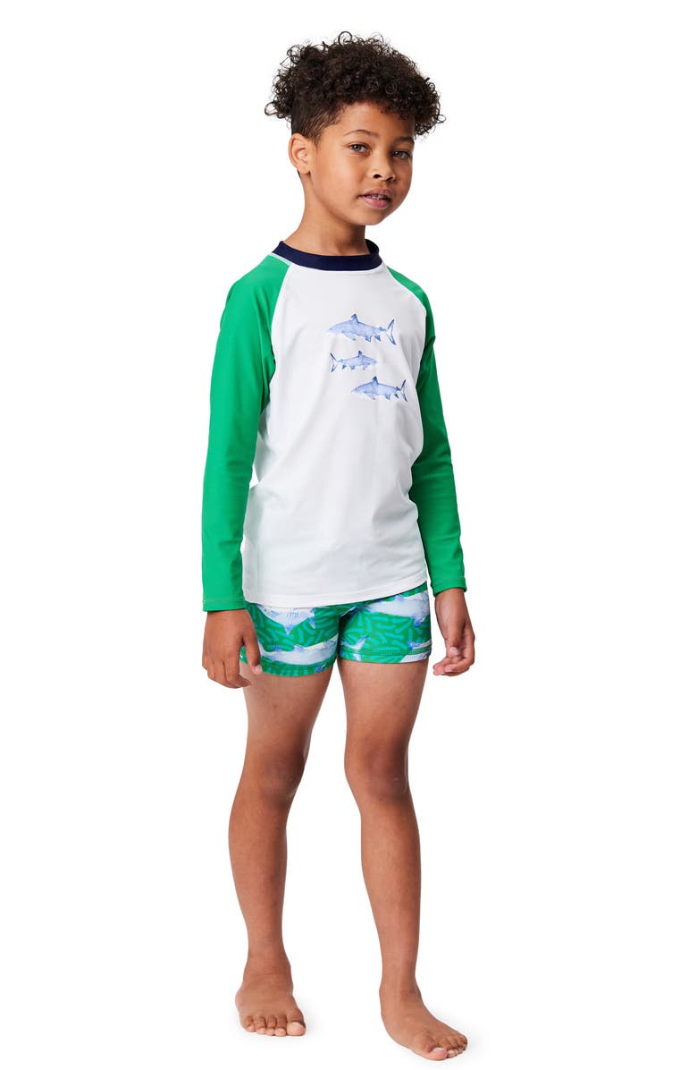 Snapper Rock Reef Shark Two-Piece Rashguard Swimsuit, Alternate, color, 