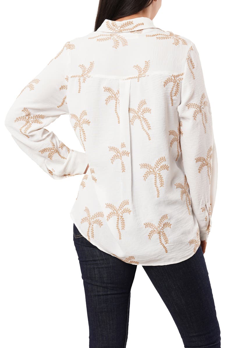 SUNNY LEIGH Palm Tree Embroidered Button-Up Shirt, Alternate, color, White / Khaki