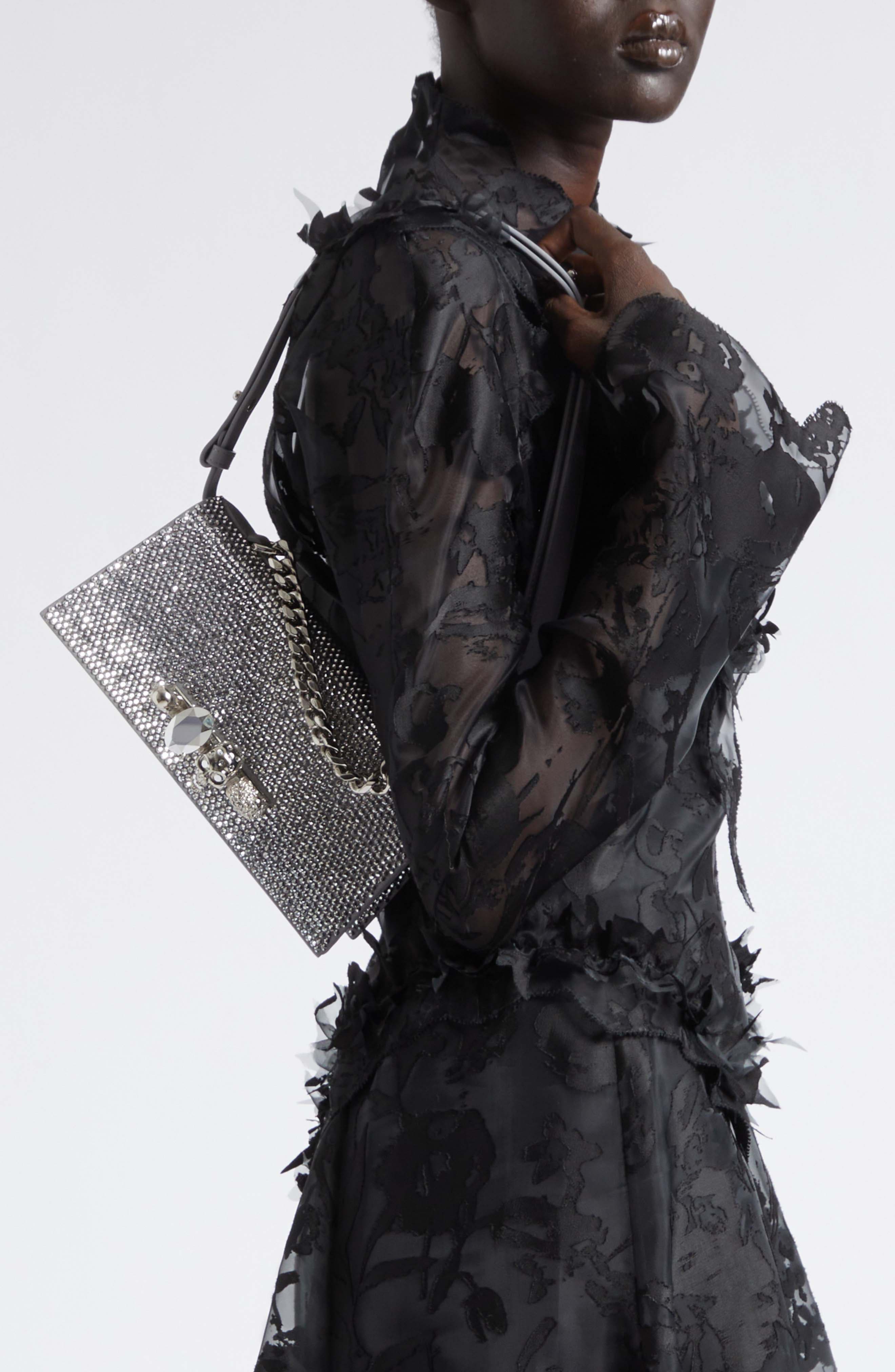 Mini Jeweled Shoulder Bag, Alternate, color, LEAD