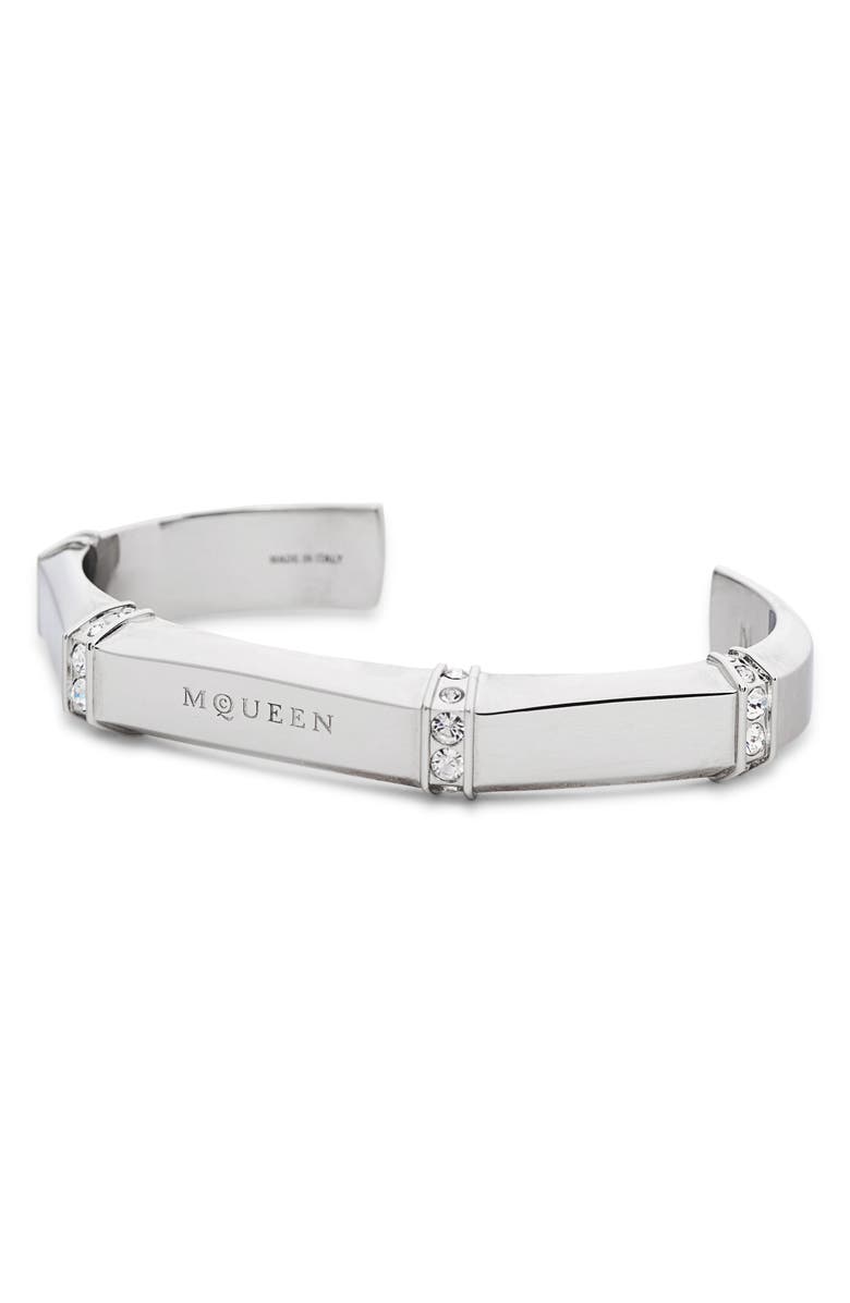 McQueen Men's Dapper Logo Engraved Cuff Braclet, Alternate, color, Crystal Strass