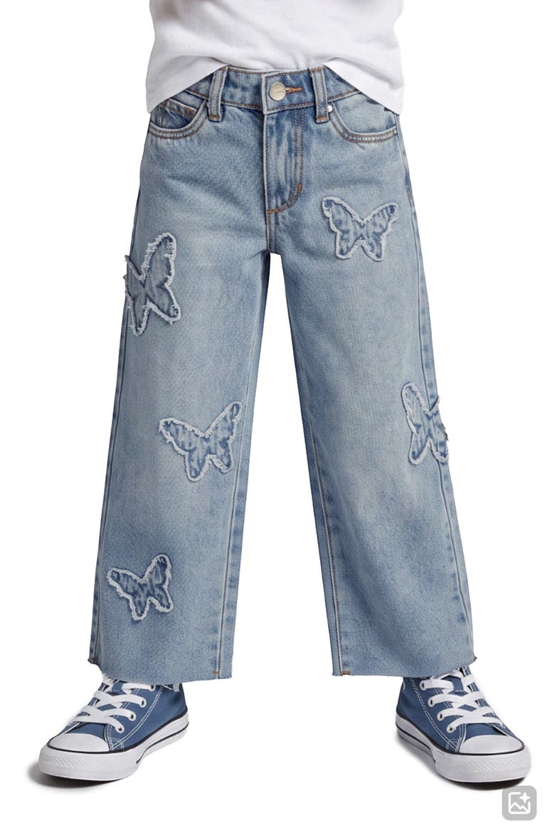 Kids' Butterfly Patch Wide Leg Jeans, Alternate, color, LIGHT WASH