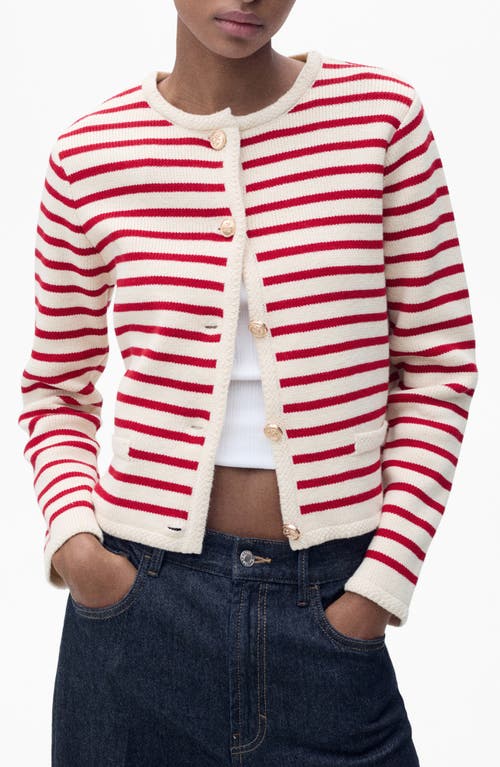 Mango Stripe Cotton Blend Cardigan