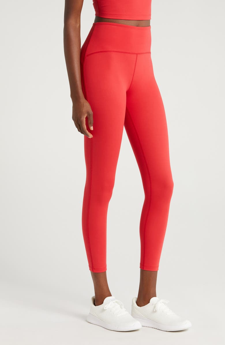 Beyond Yoga POWERBEYOND<sup>™</sup> Strive High Waisted Midi Leggings, Alternate, color, Retro Red