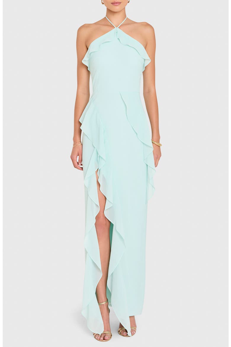 ruffle neck halter dress Geneve | Black Halter-Neck Mini Dress With Ruffled Trim  Club L London
