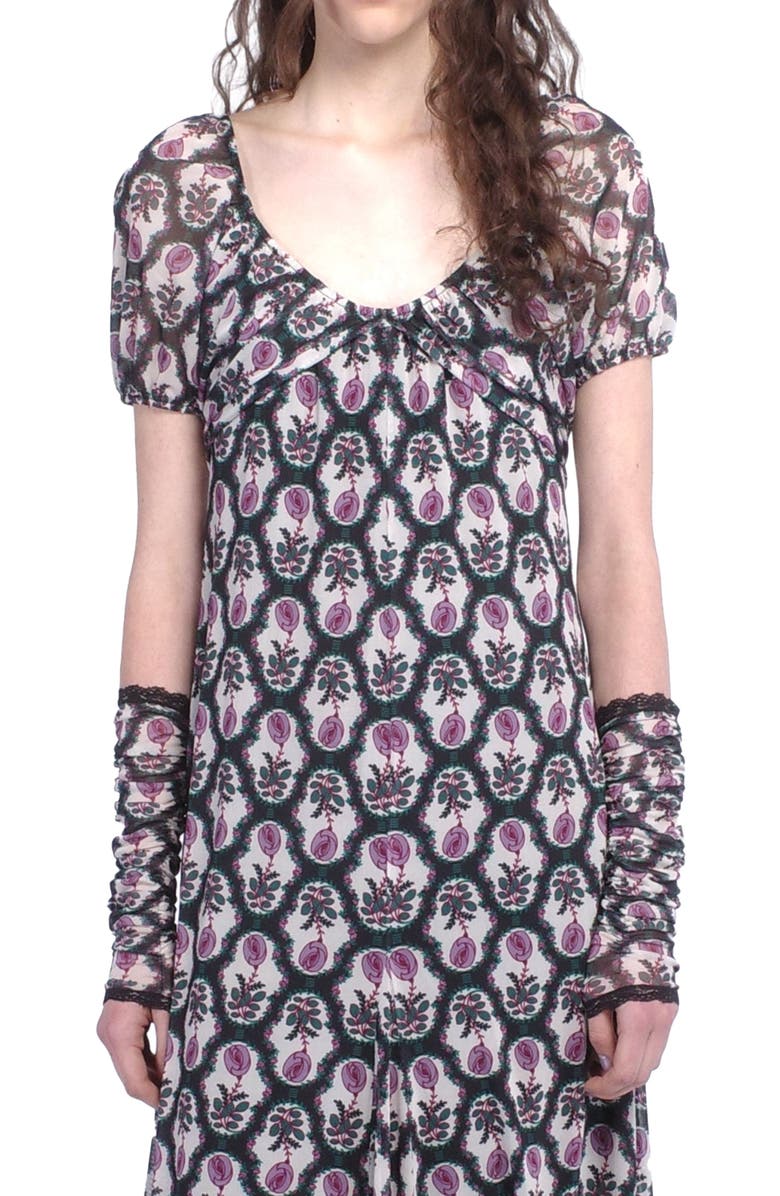 Anna Sui Sleeping Beauty Mesh Bow Dress, Alternate, color, Black/Lilac Multi