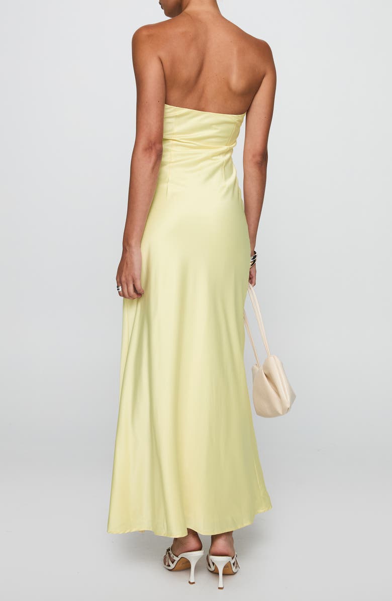 Princess Polly Chevalier Strapless Stretch Satin Maxi Cocktail Dress, Alternate, color, Lemon