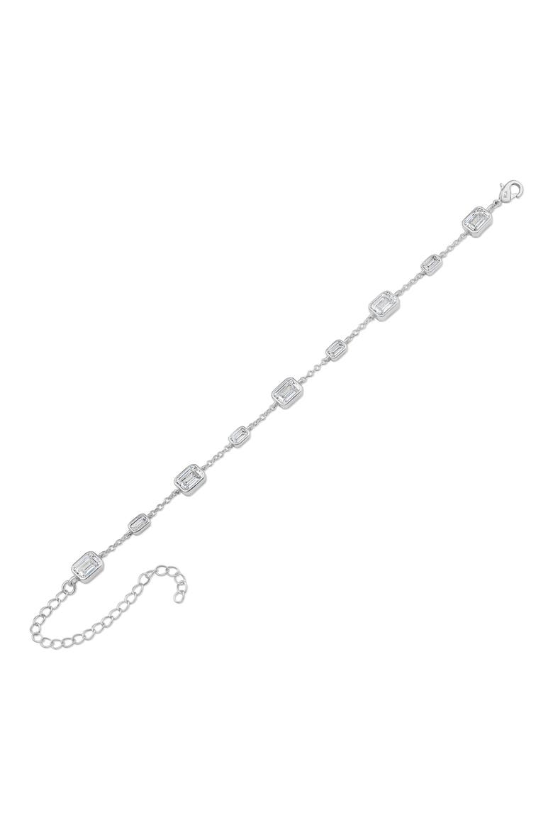 Emerald Cut Cubic Zirconia Station Bracelet, Alternate, color, SILVER
