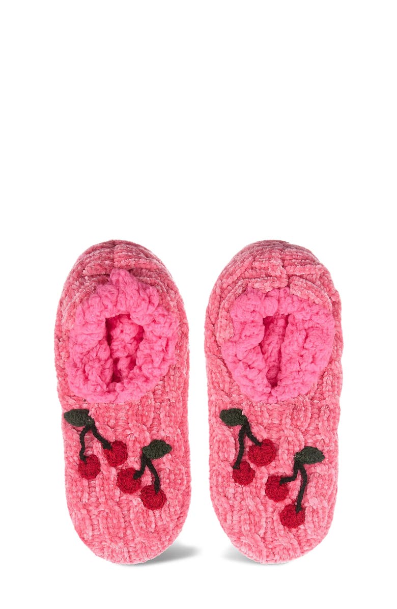 MeMoi Cherries Chenille Slipper Socks, Main, color, Disco Pink