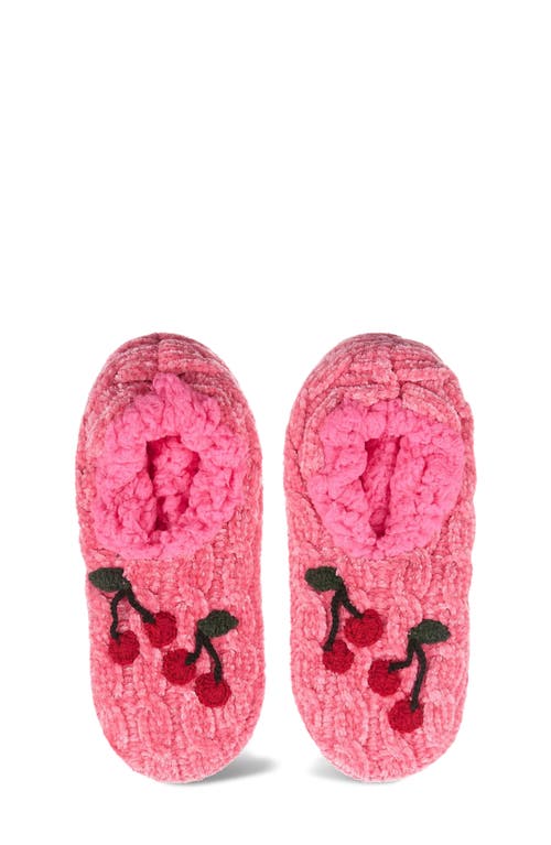 Memoi Cherries Chenille Slipper Socks In Disco Pink