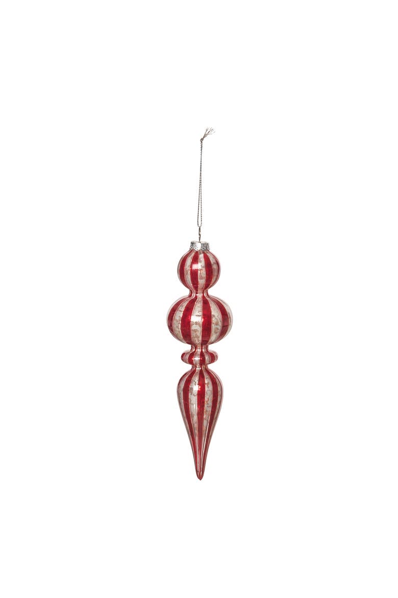 Red & White Vintage Finial Christmas Tree Ornament, Main, color, White