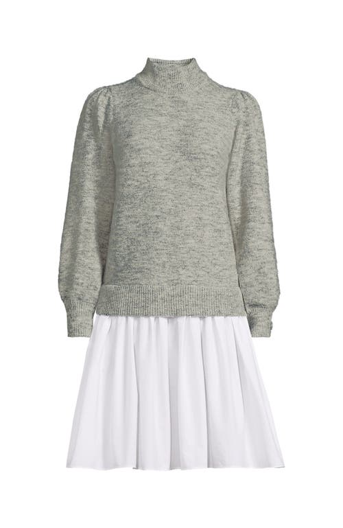 Lands' End Fuzzy Lantern Sleeve Mock Neck Mini Twofer Dress In Gray