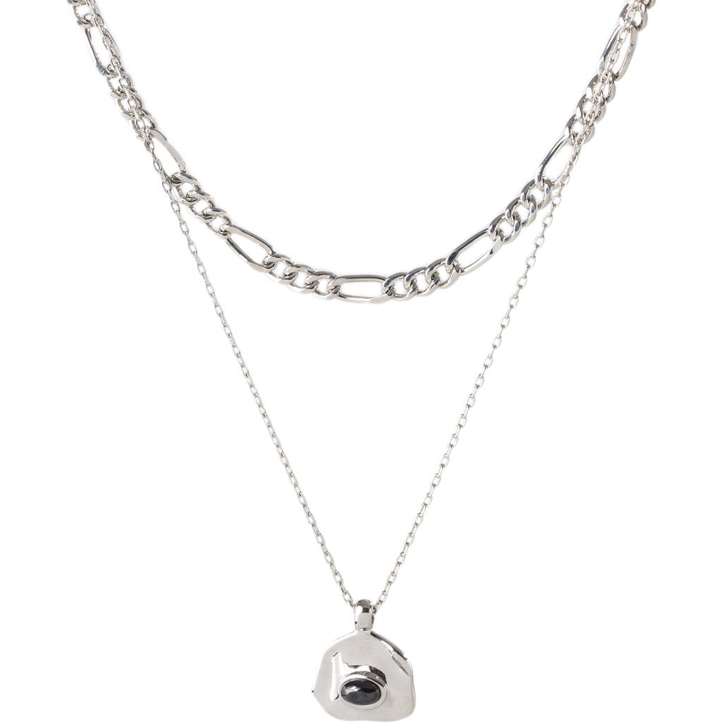 Classicharms Aria Gemstone Pendant Necklace And Figaro Chain Layering Set In Metallic