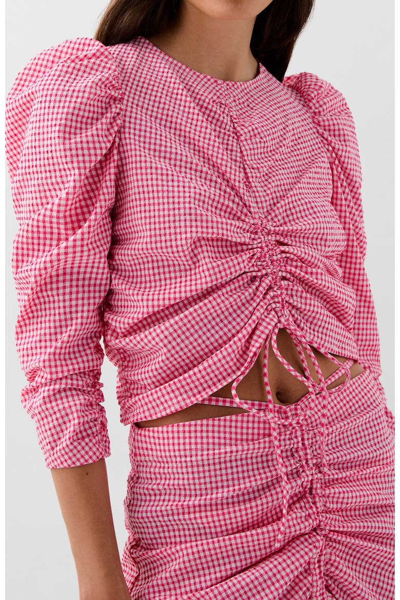 Vichy Front Gather Shirt, Main, color, Pinkcheck