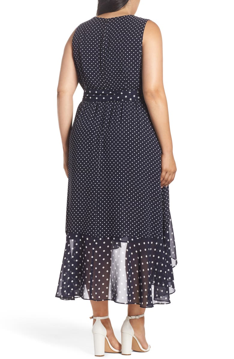 Eliza J Polka Dot High/Low Hem Dress, Alternate, color, 