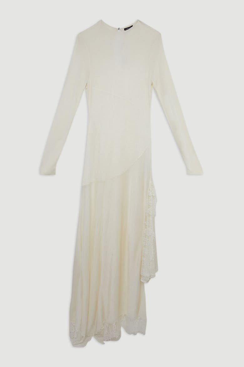 Petite Slinky Lace Asymmetric Maxi Dress, Alternate, color, Cream