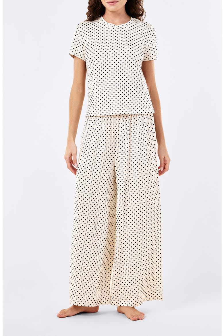 Kate Modal Soft Tee & Wide Leg Pajamas, Main, color, CREAM/ DEEP NAVY MINI SPOT