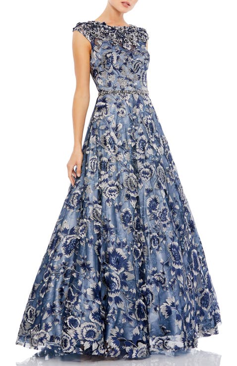 Embellished Cap Sleeve High Neck Ballgown