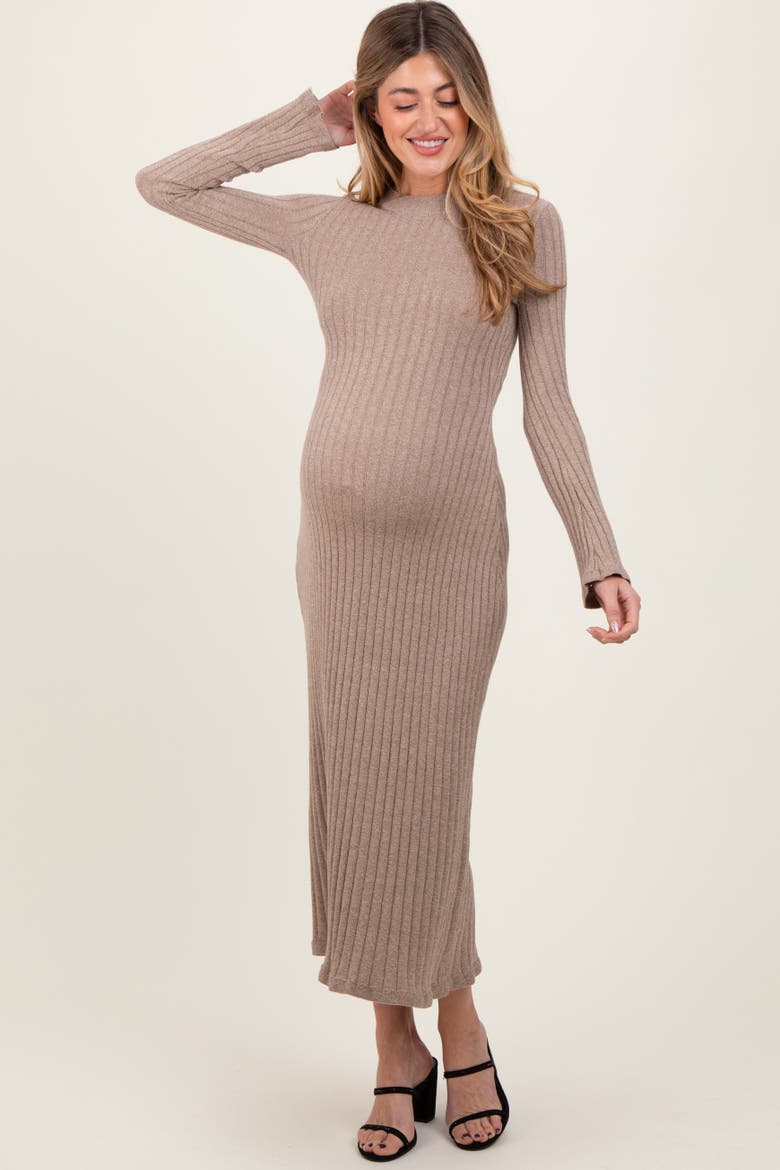 Ribbed Knit Midi Sweater Dress, Alternate, color, Mocha