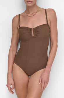 DKNY Bandeau Shirred One-Piece Swimsuit